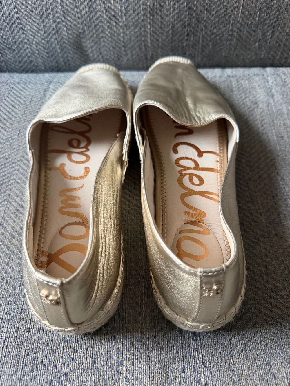 Sam Edelman Kenley Gold Leather Rounded Toe Slip On Espadrilles Flats Size: 10